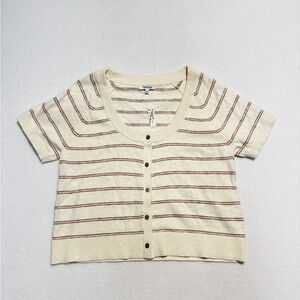 Madewell Cream and Brown Striped Knit Top Size Large